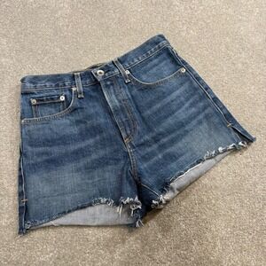 Rag & Bone High Rise Denim Jean Shorts Indigo Blue Raw Hem Sz 26 Made in USA